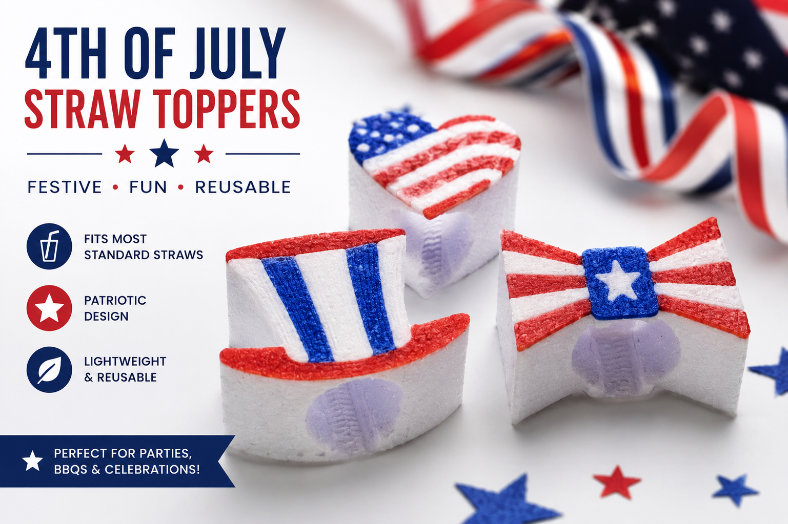 4th of July Straw Toppers